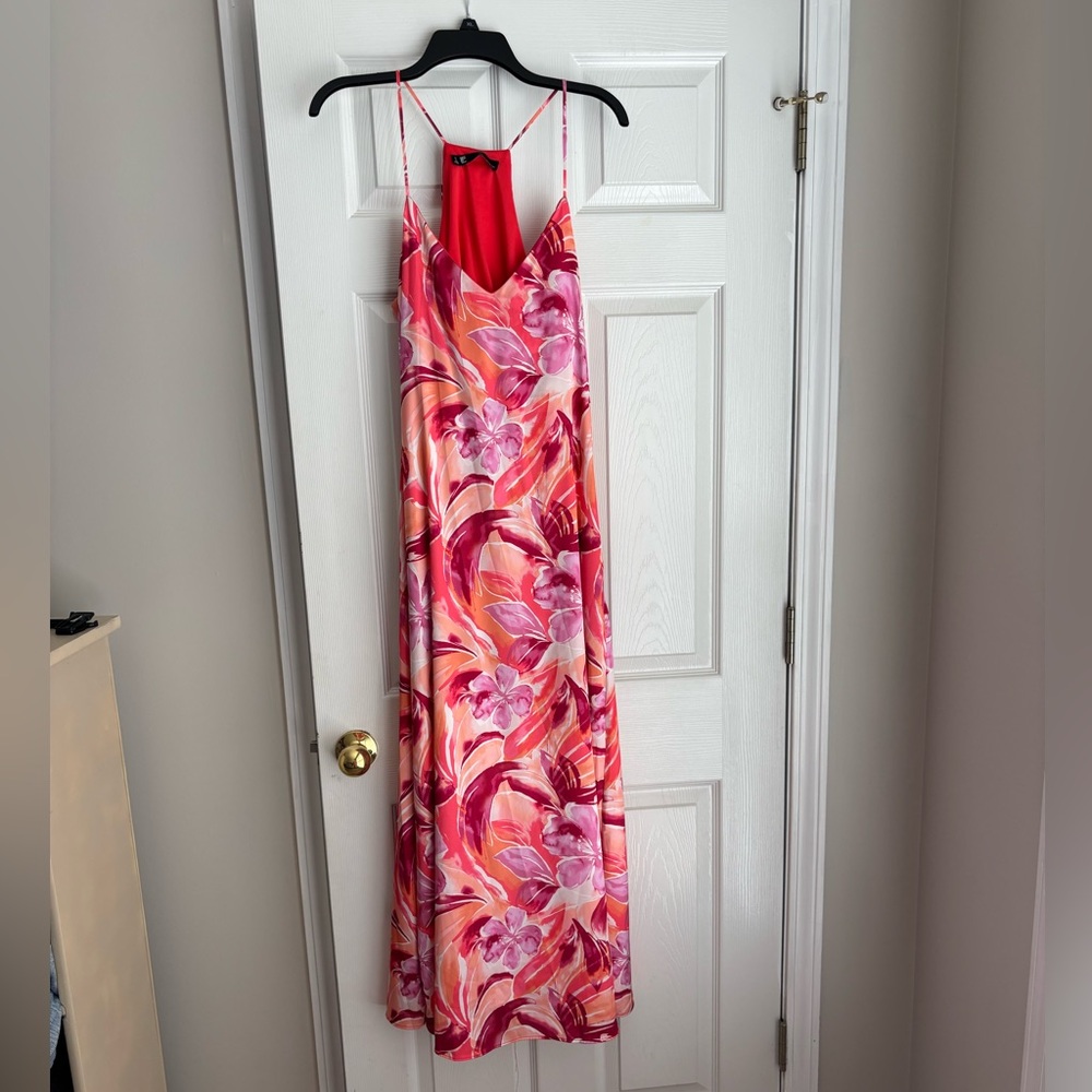 Leslie Fay Vibrant Pink and Orange Floral Maxi Dress